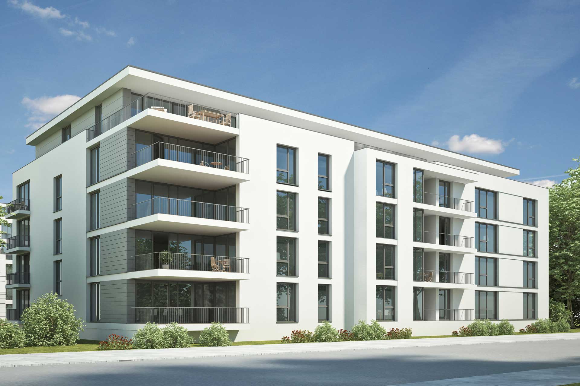 3D-Visualisierung eines modernen Wohnkomplexes als Kapitalanlage