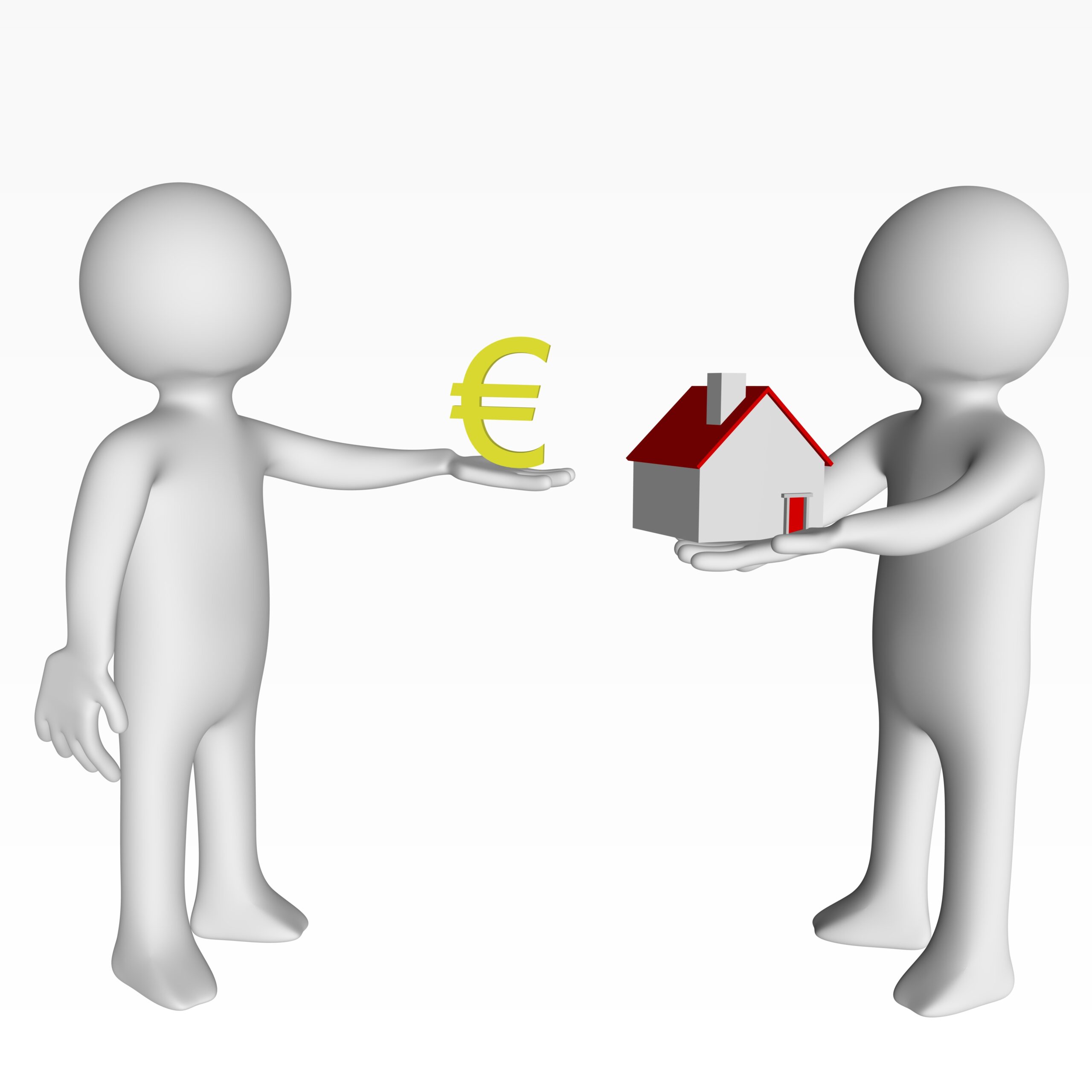3D-Figuren mit Euro-Symbol und Haus für Interessentensuche