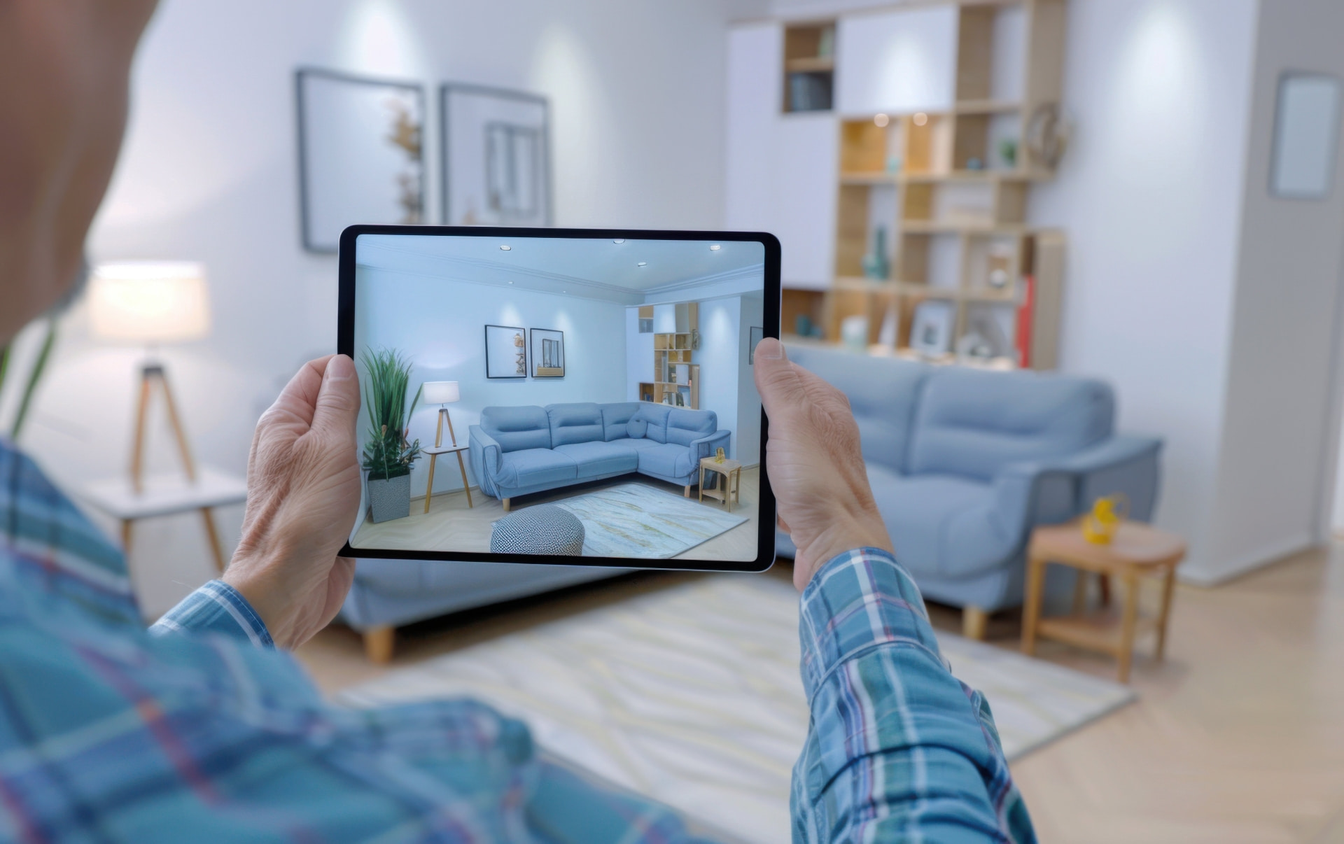 Wohnungsbesichtigung auf Tablet