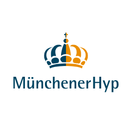Blaugoldene Krone über MünchenerHyp-Schrift auf Weiß.