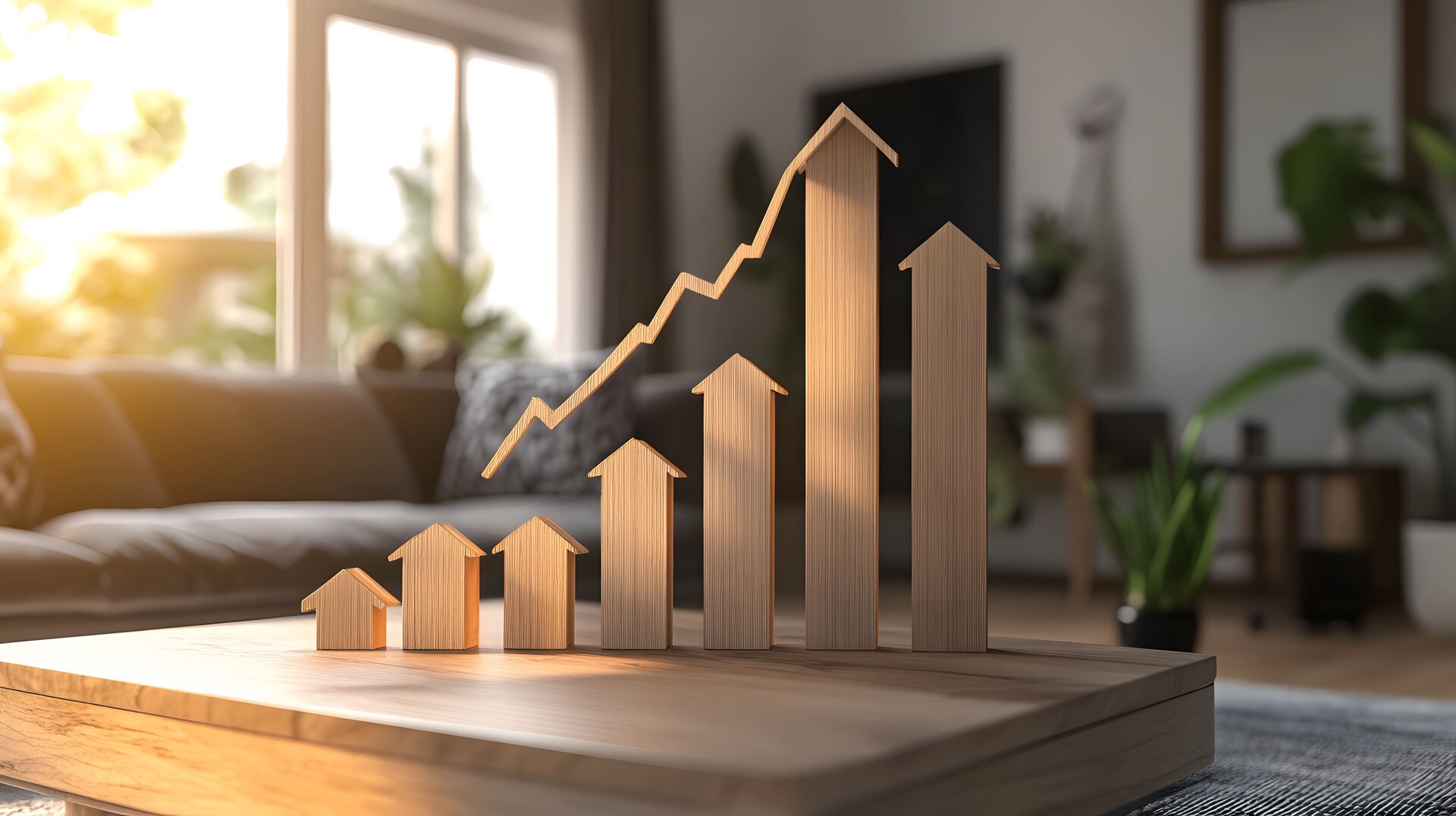 Graph mit Häusern als Balken steigt an