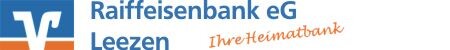 Raiffeisenbank eG Leezen Logo, blau, Slogan orange.