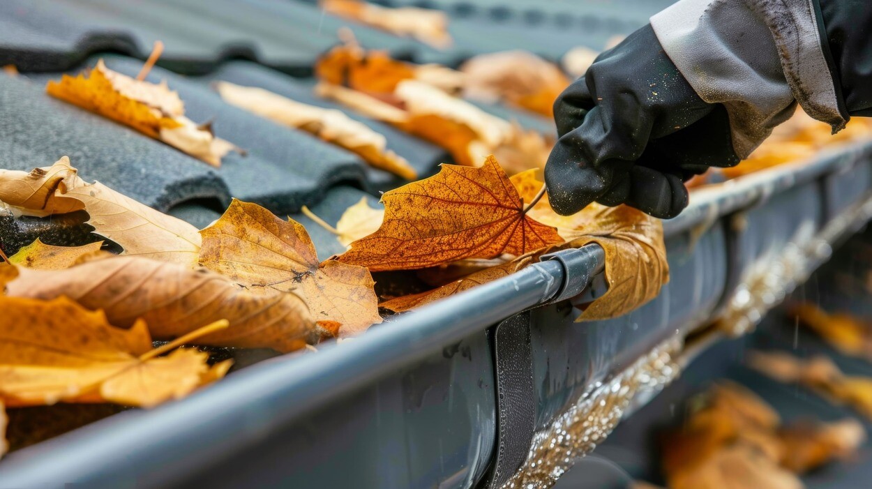 Entfernung von Laub auf dem Dach