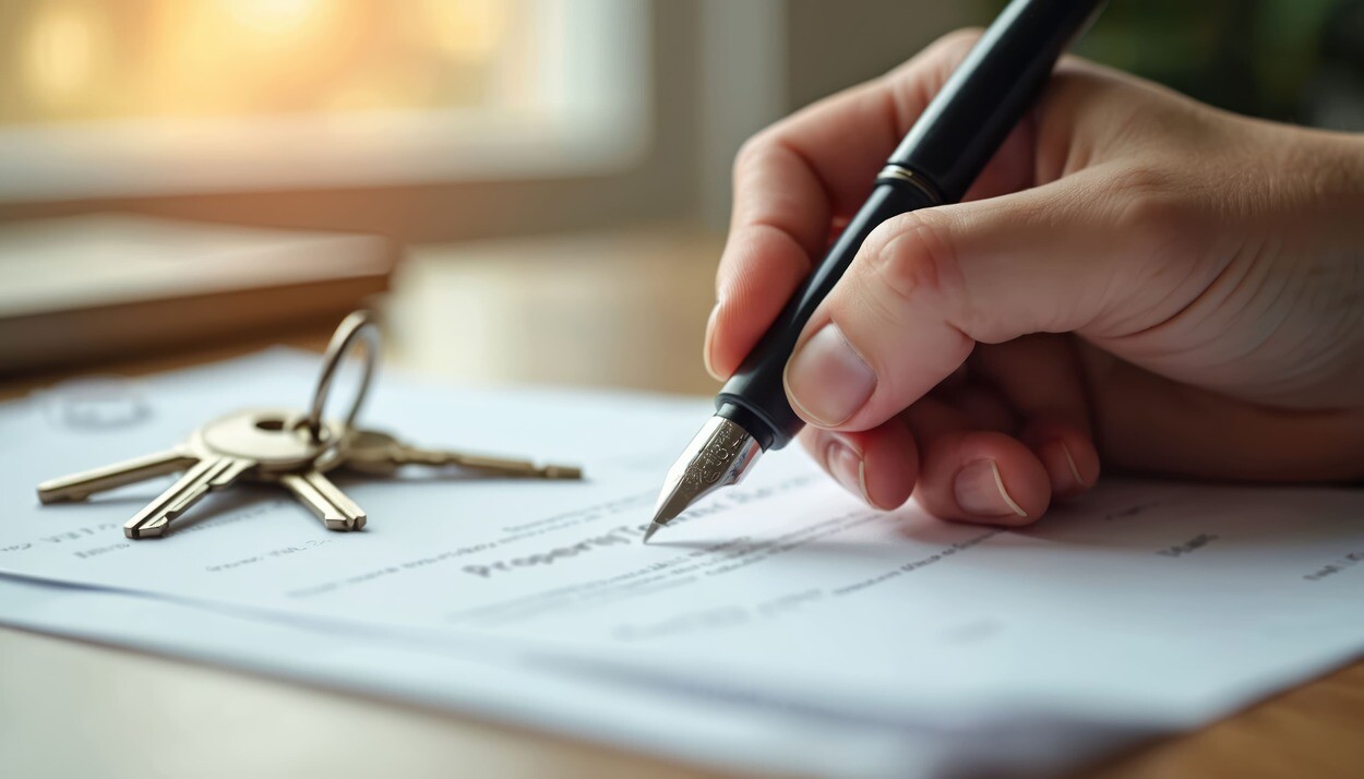 Hand mit Stift auf Dokumenten