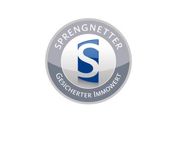 Silber-blaues kreisförmiges Logo mit SPRENGNETTER, S, IMMOWERT.