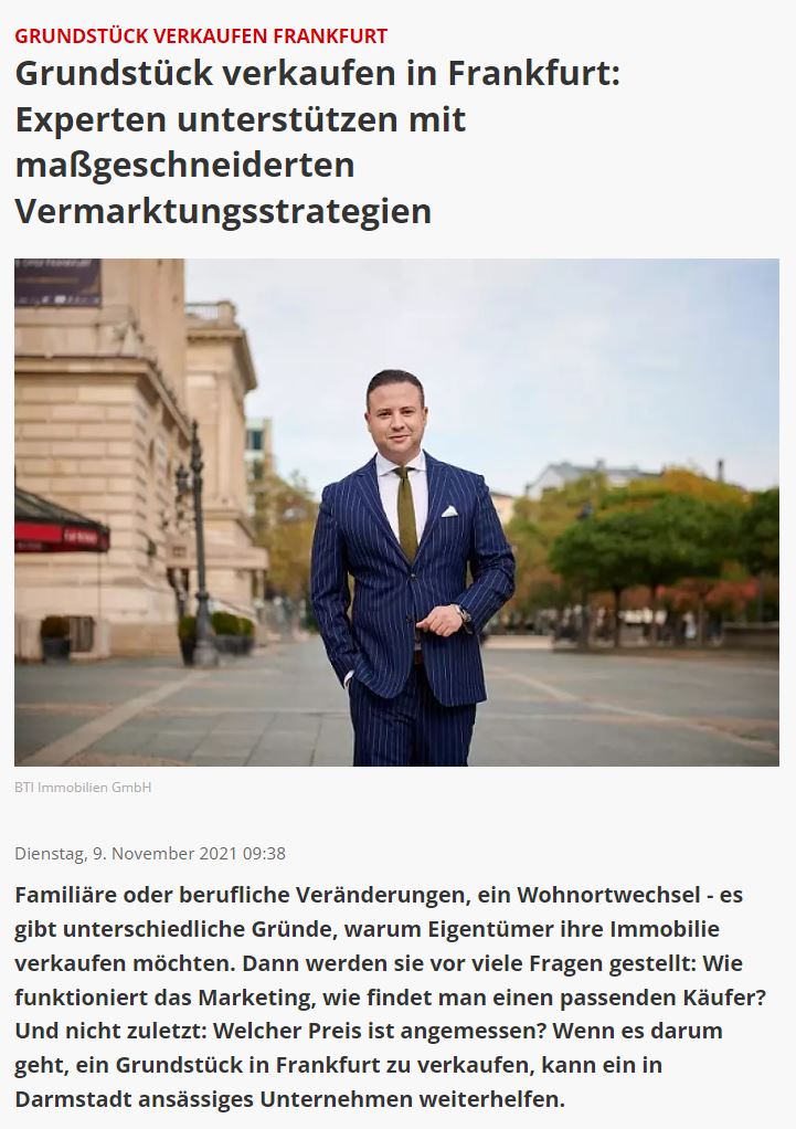 Zeitungsartikel über die BTI Immobilien GmbH in Focus Money