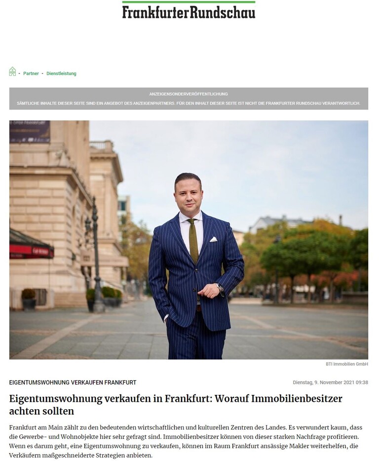 Zeitungsartikel über die BTI Immobilien GmbH in der Frankfurter Rundschau