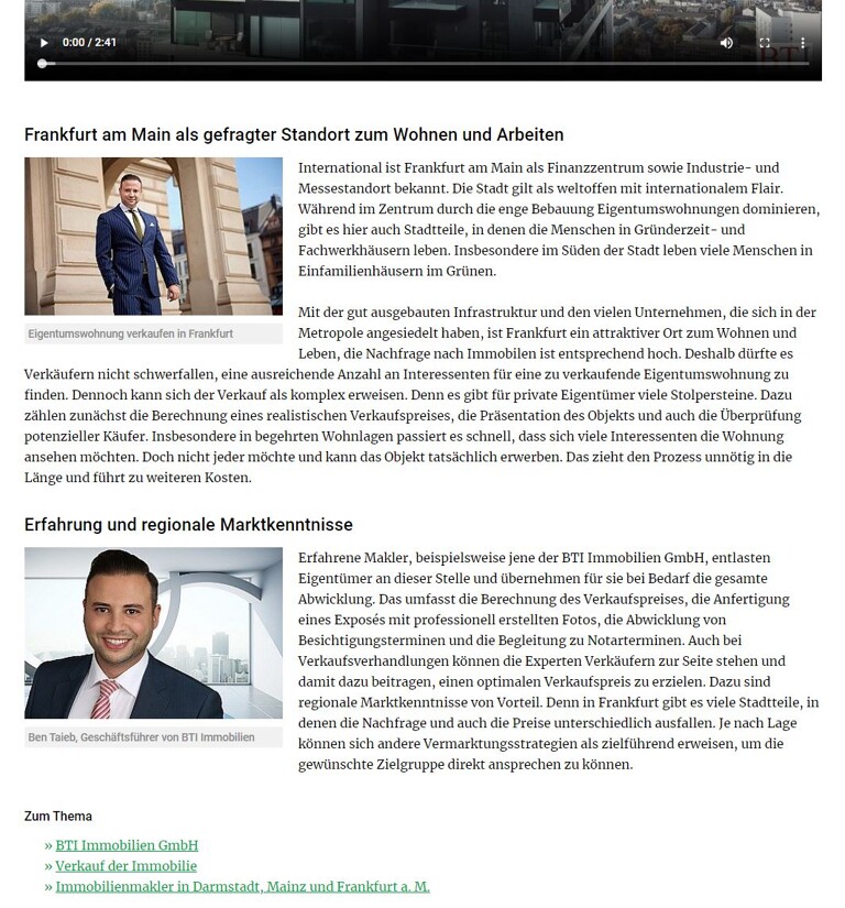 Zeitungsartikel über die BTI Immobilien GmbH in der Frankfurter Rundschau