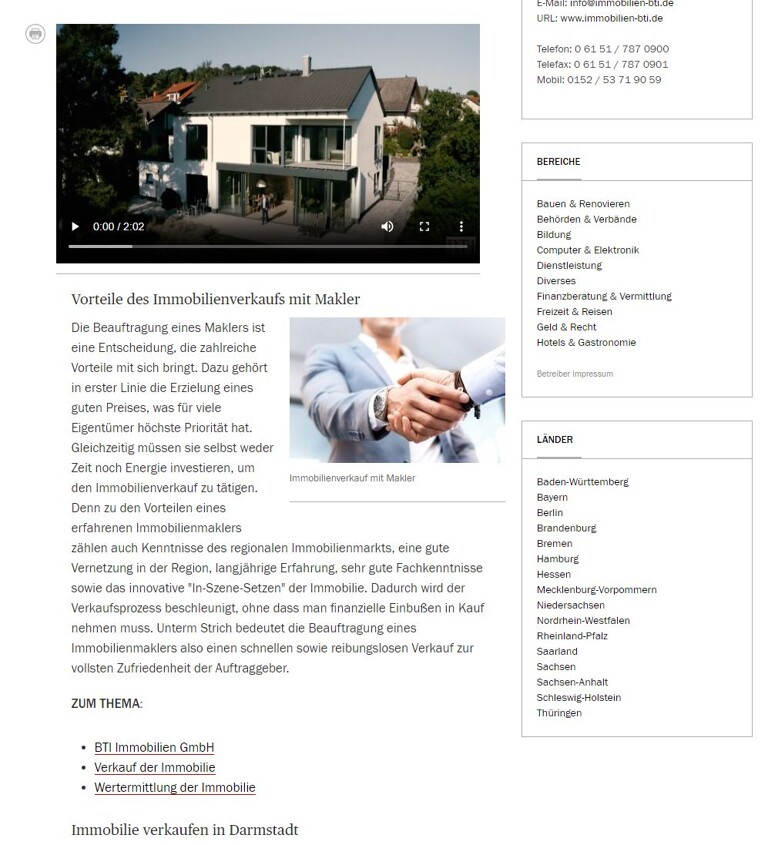 Zeitungsartikel über die BTI Immobilien GmbH im Handelsblatt