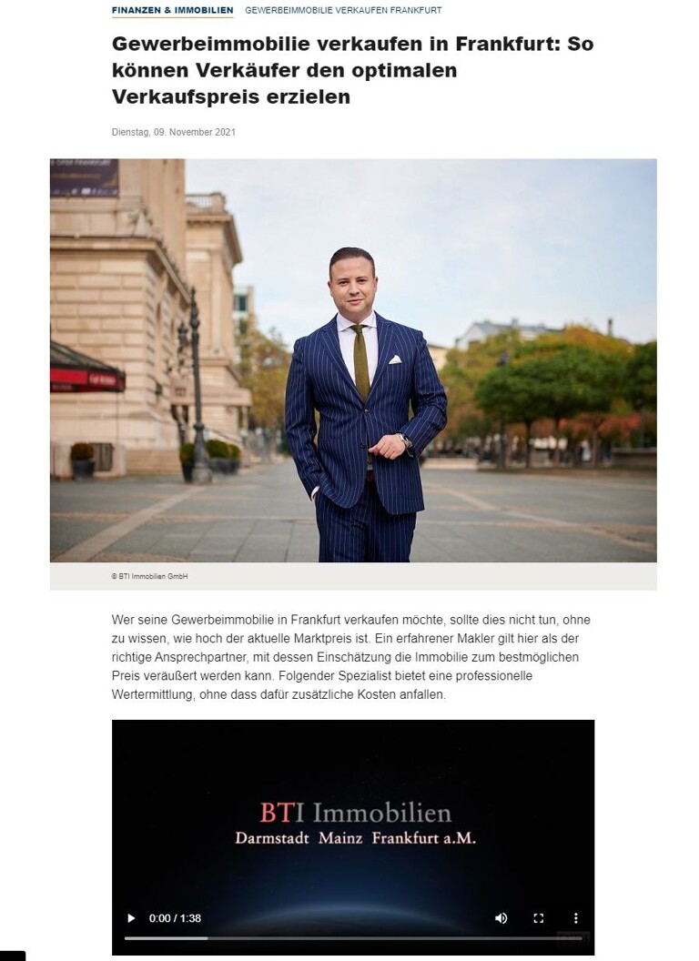 Zeitungsartikel über die BTI Immobilien GmbH in der Welt