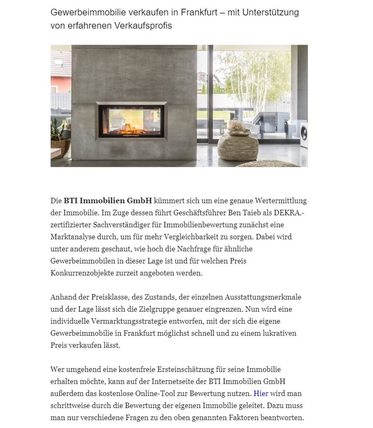 Zeitungsartikel über die BTI Immobilien GmbH in der Welt