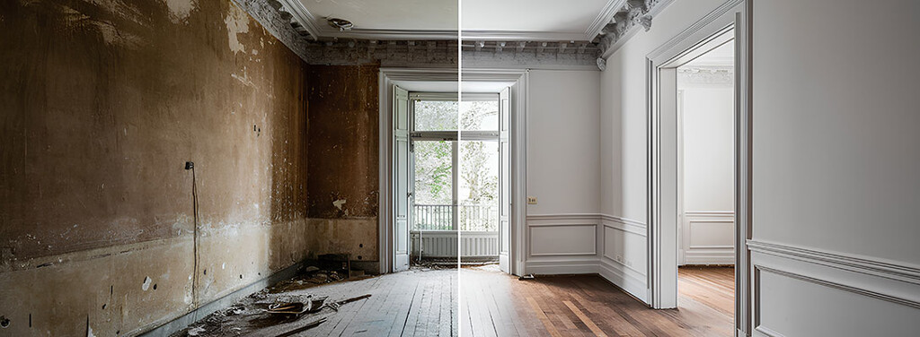Vergleich renoverungsbedürftige Wohnung mit renovierter Wohnung
