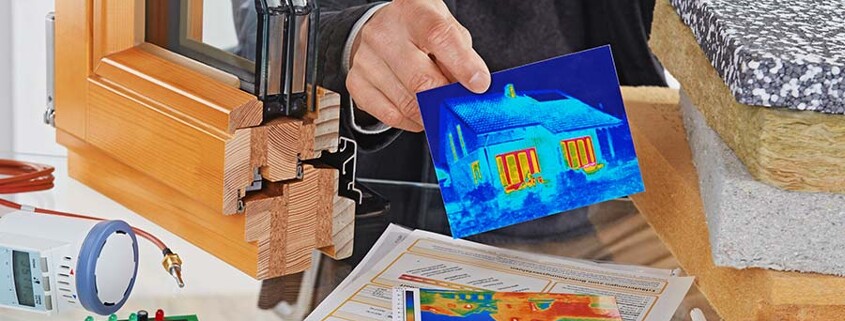 Materialen für die Gebäudesanierung: Fenster-Modell, Dämmplatten, Energieausweis, Thermostat