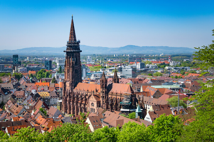Blick auf die Kathedrale von Freiburg